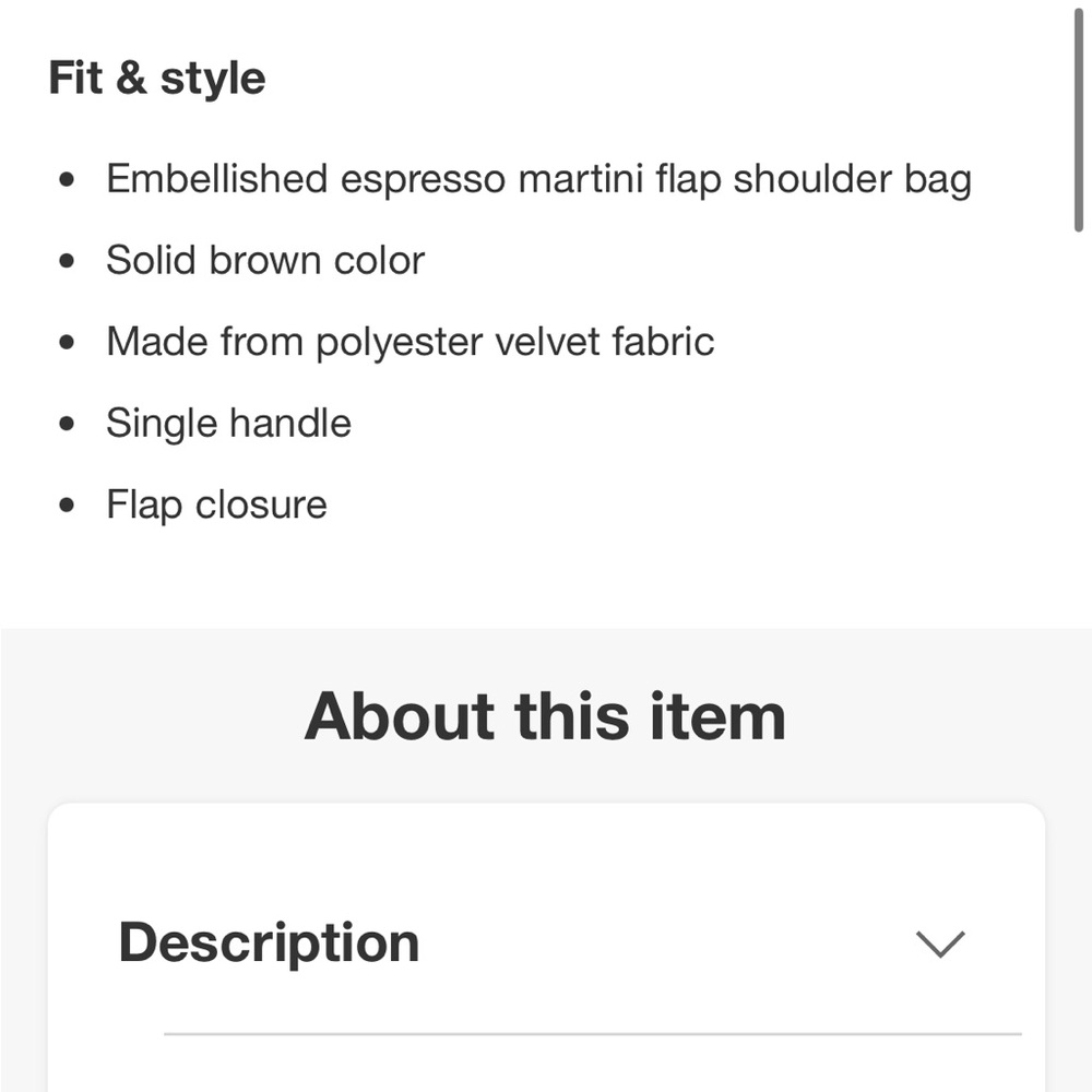 A New Day Espresso Martini brown velvet bag - Picture 8 of 12